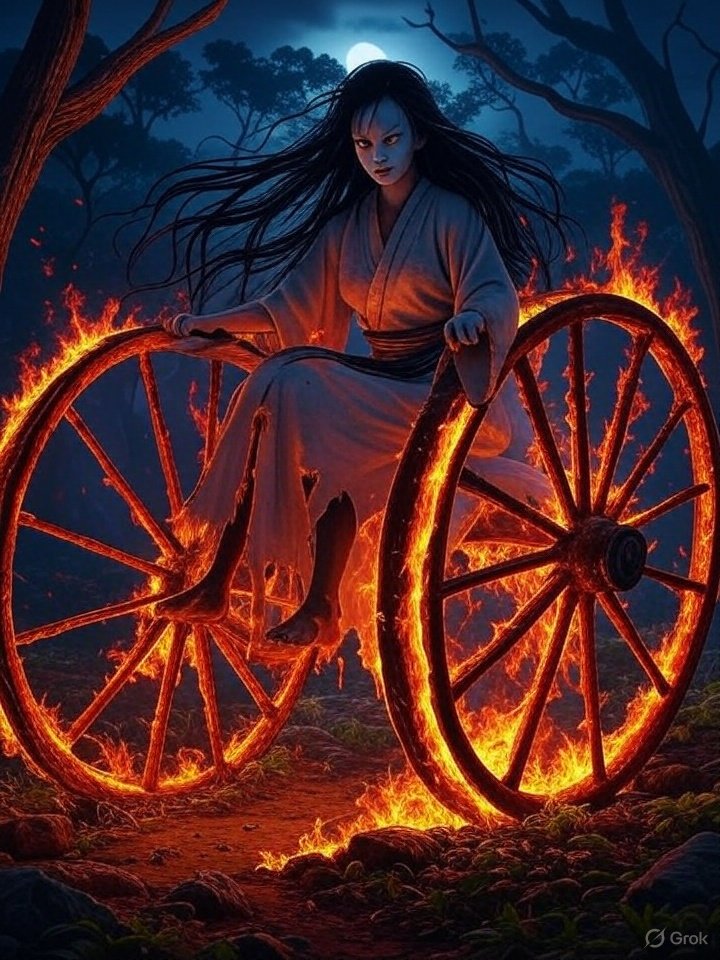 Woman in flaming wheel myth
