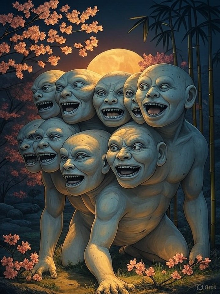 Floating yokai heads Maikubi