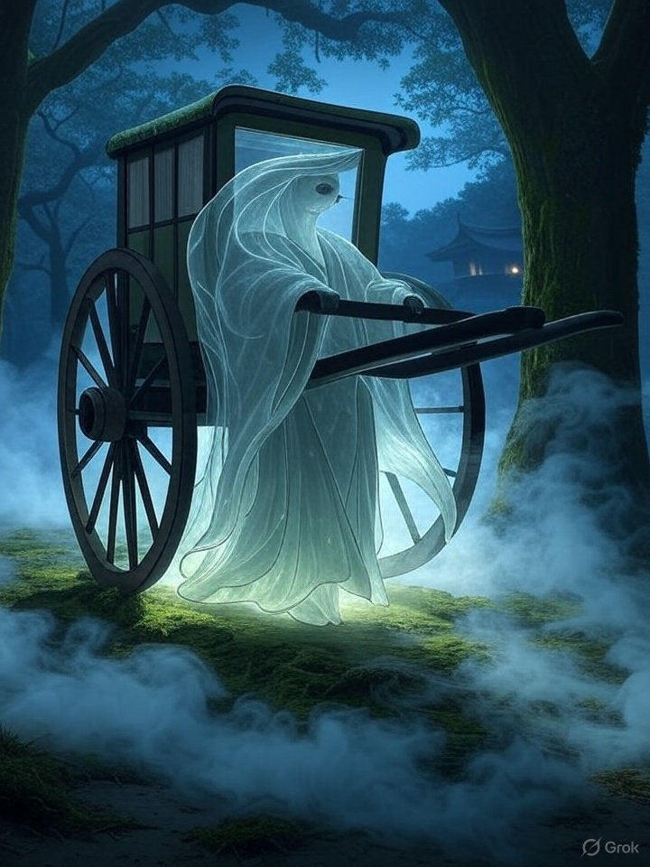 Yokai with human face on wheel