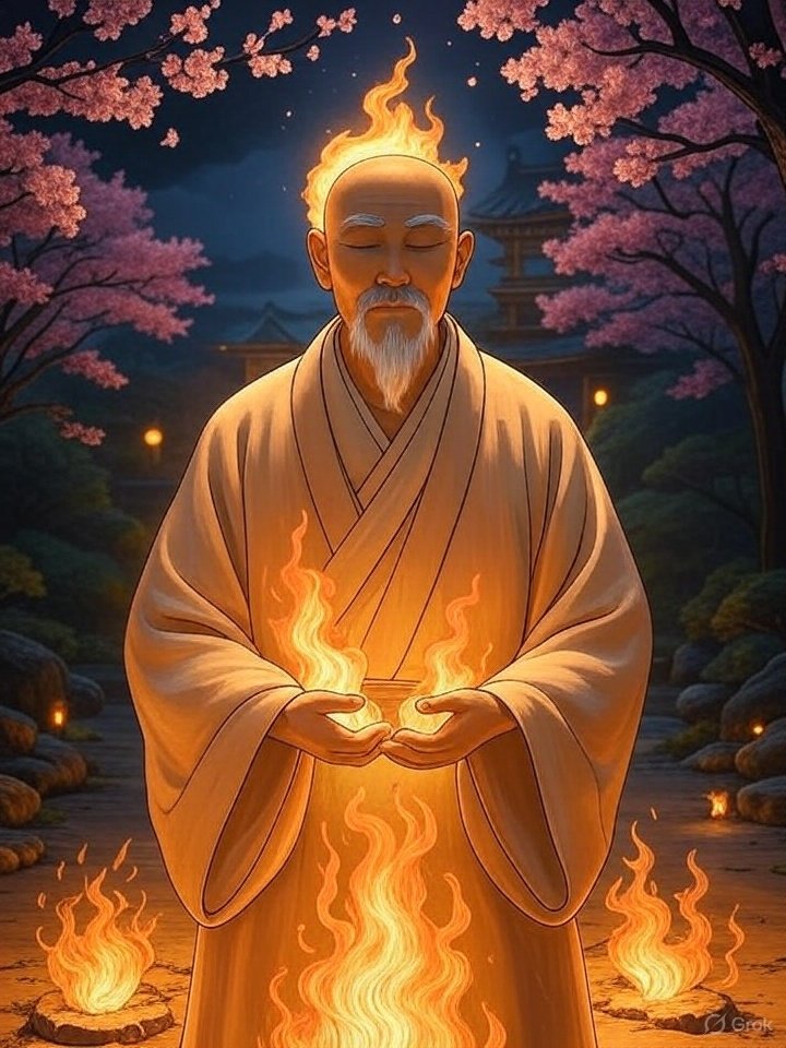 Flaming monk yokai Kyoto